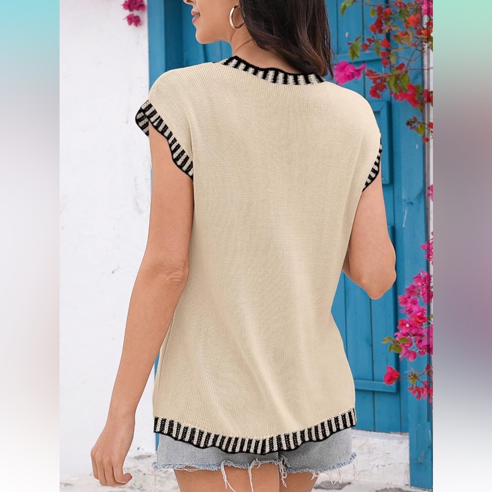 Women’s Short Sleeve Sweater Sleeveless Vests Loose fit Tank Cap Sleeve Knit - Picture 5 of 6